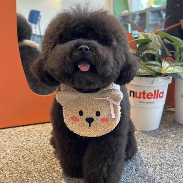 Ropa para perros lindo peluche oso de dibujos animados otoño e invierno bufanda cálida gato cachorro babeo toalla babero bichon de doble uso accesorios de peluche