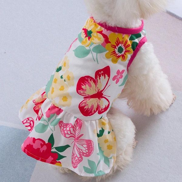 Ropa para perros Linda princesa estilo ropa para perros pequeños vestido flor grande mariposa impresa ropa para mascotas faldas pug york