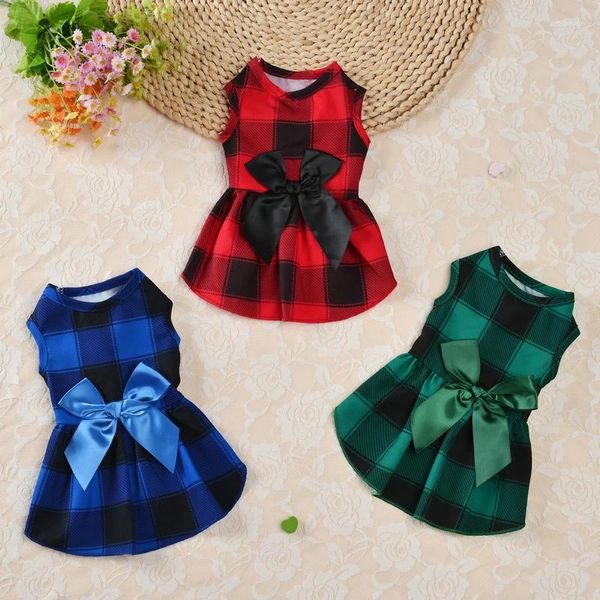 Ropa para perros lindo rojo azul a cuadros vestido de princesa de cachorro faldas de bowknot grandes para perros pequeños falda para mascotas vestidos de boda suministros