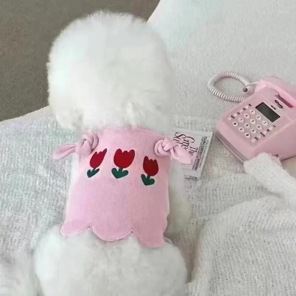 Ropa para perros lindo tulipán camisola ropa chaleco cachorro gato mascota teddy maltés yorkshire pequeña primavera ropa de verano