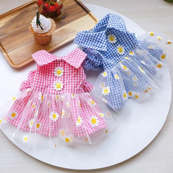 Vêtements pour chiens Daisy Dentelle Tutu Jupe Vêtements Belle Chemise Robes Rose Bleu Plaid Pet Outfit Été Avec Mignon Costume Costume Veste Marchandises