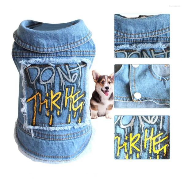 Ropa para perros ropa de mezclilla vaquera para mascota impresa ropa de cachorro costura de jeans pequeños chalecos de chaleco