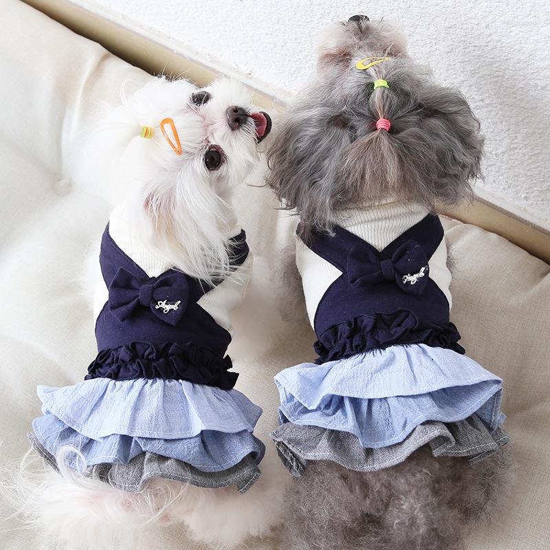 Vestuário para cães Denim Lace Dress Produtos para animais de estimação Roupas de algodão de verão para cães Cat Chihuahua Teddy Puppy Roupas