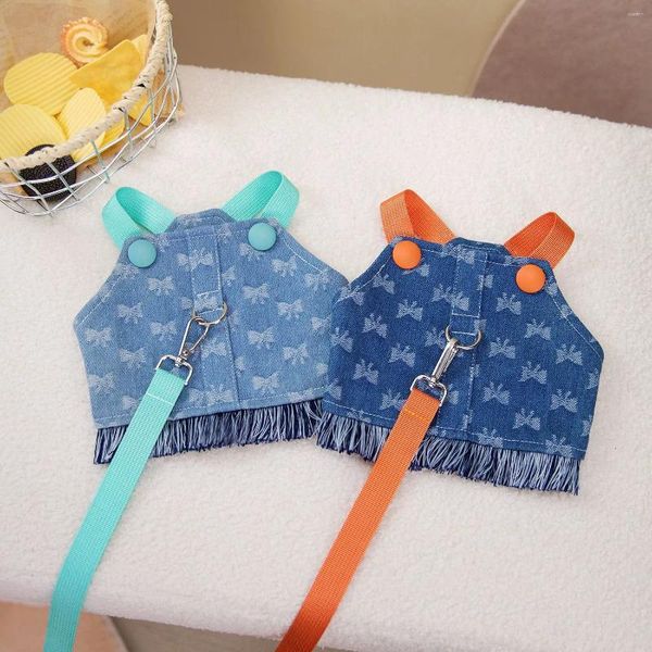 Ropa para perros Denim Chaleco para caminar Ropa Arco Perros pequeños Ropa Gato Primavera Tracción Cuerda Moda Chica Yorkshire Cómodos Artículos para mascotas