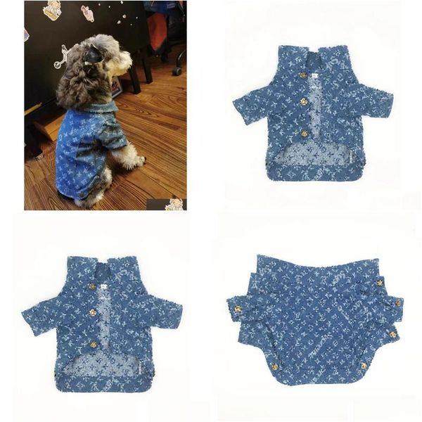 Diseñador de ropa para perros Pet Blue Denim Coat Carta Classic Logotipo Chaqueta Fadou Teddy Bear Clothing Botón Diseño Drop entrega Del Home Garden OTDXC