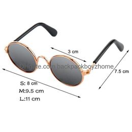 Vêtements de chien Designer Lunettes de soleil pour animaux de compagnie Rétro Chien Rond Métal Chiot Strass Cosplay Lunettes Po Props Lunettes Pour Chats Et Petits À Medi Dhjkl