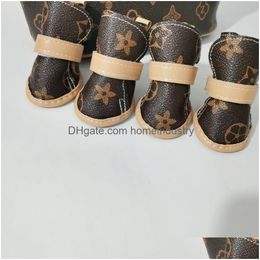 Hondenkleding Designer Schoenen Met Verstelbare Bandjes Antislip Zachte Zool Puppy Poot Lederen Beschermlaars Voor Kleine Middelgrote Dogg Dai Dhpxl