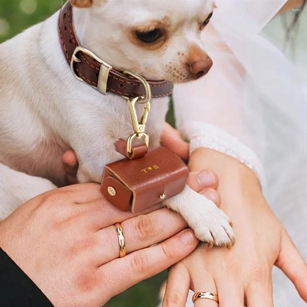 Vêtements pour chiens Pochette de bague de mariage détachable pour collier Boîte en cuir Proposition Cérémonie de fiançailles Fournitures pour animaux de compagnie