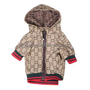 Hondenkleding Hondenkleding 2022 Kerstmis Herfst Winter Warme hoodiejassen voor ontwerpers Bedrukte huisdierenkleding Rits Capuchon Mooi Bldog Dhck4