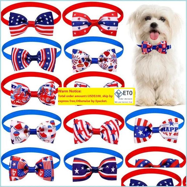 Ropa para perros ropa para perros accesorios 12 diseños Día de independencia Día de mascotas Pe Peet Tie Patriótica Cat y Stripes Collar 4 de Jy Zz