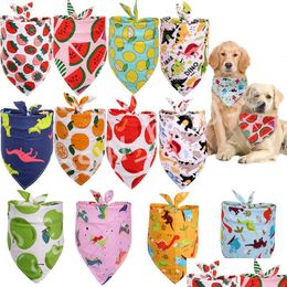 Vêtements pour chiens Vêtements pour chiens Accessoire d'été pour animaux de compagnie Chat Bandana Collier réglable Foulard Triangle Foulard Motif de fruits tropicaux Sa Dhe08