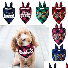 Ropa para perros Ropa para perros Bandana de cumpleaños Es mi bufanda triangular para cachorros a cuadros para suministros de fiesta Wonderf Entrega de entrega DHU0K