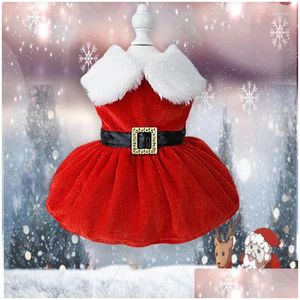 Hondenkleding Hondenkleding Kerstkleding Jurk Jas Rode rok Kostuum Huisdier Kat Warm Strik Drop Delivery Dhgarden Dhgfw