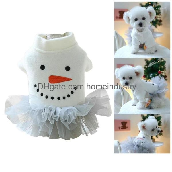 Vêtements de chien Vêtements de chien Jupe de style de Noël pour petits chiens Sweet Girly Robe Hiver Automne Bonhomme de neige Modèle Marche W3Je Drop Deliver DHDDC