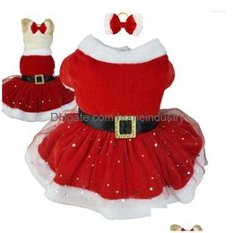 Ropa para perros ropa para perros mascota traje de Navidad de la navidad brillante disfraz de santa claus lindo ropa de niña vestidos rojos gato de vacaciones