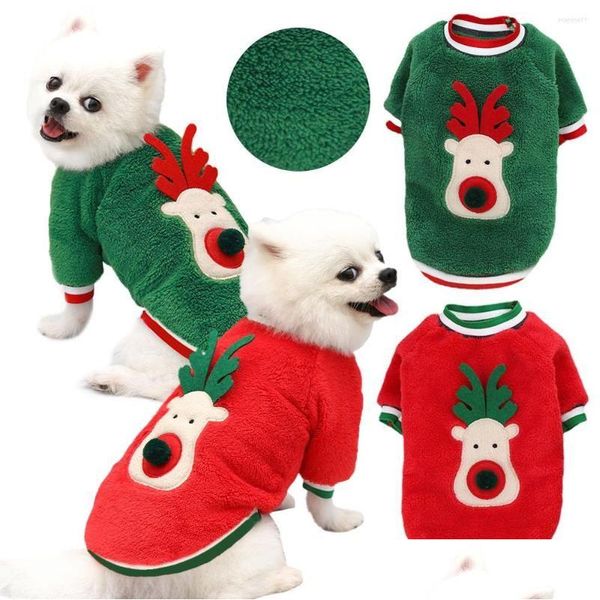 Ropa para perros Ropa para perros Ropa cálida para mascotas navideñas para perros pequeños Suéter de lana suave de invierno Ropa para mascotas con estampado de alces lindos Chihuahua Pu Dhdm1