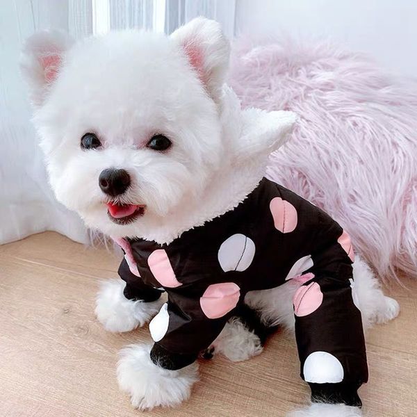 Vêtements pour chiens Veste rembourrée en coton pour chien Vêtements Chiot Manteau à capuche avec pois Hiver Chaud Chien Chiot Vêtements pour petit animal de compagnie Costume Combinaison 230327