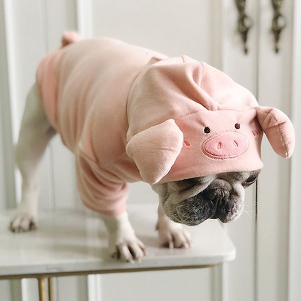 Ropa para perros Perro lindo Cabeza de cerdo Sudaderas con capucha Ropa Mascota Cachorro Disfraces de dibujos animados Mono de felpa para Bulldog francés Ropa de peluche S / M / L 230828