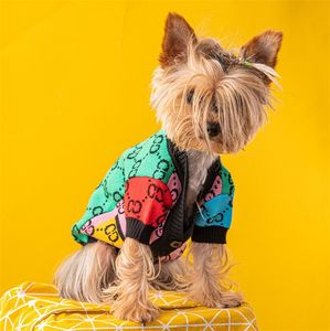 Vêtements pour chiens Pull pour chien Épissage multicolore Vêtements tricotés en laine chaude adaptés aux petits chiens moyens Vêtements de conception