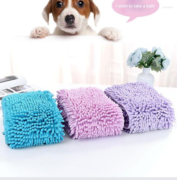 Vêtements pour chiens chiens et chats bain cheveux secs serviette pour animaux de compagnie couverture Super absorbante fibre rapide Chenille serviette épaisse chien chien chien
