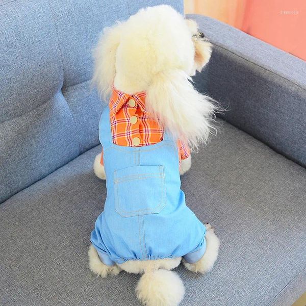 Vêtements de chien Dogs Vêtements Jumps Curch Spring Autumn Denim Sling Plaid Pet T-shirt Cat robe chiot jupe en peluche petite