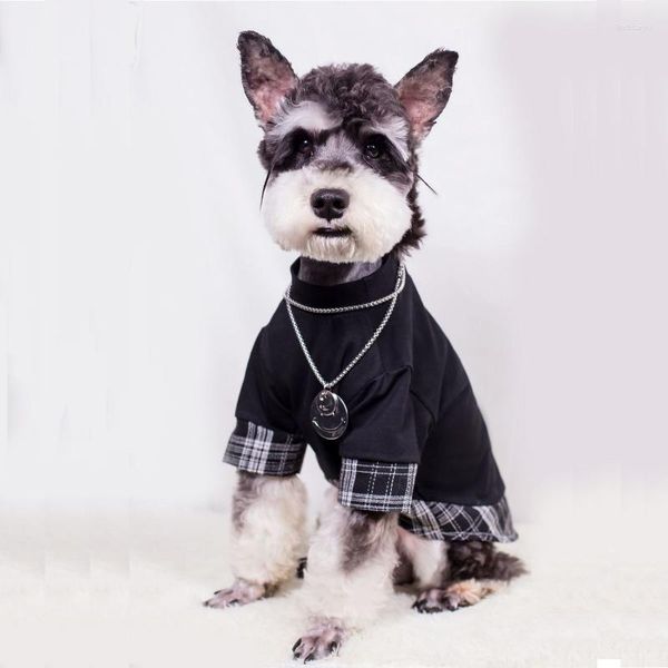 Ropa para perros Ropa para perros Gato Camisas a cuadros negras Ropa Moda Falso Dos piezas Pequeño Estilo Hiphop Primavera Otoño Schnauzer Artículos para mascotas