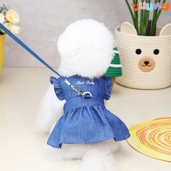 Vêtements pour chiens Chiens Denim Harnais Robe Jupe brodée Chiot Princesse Chat Filles Réglable Jean pour animaux de compagnie avec des vêtements en D