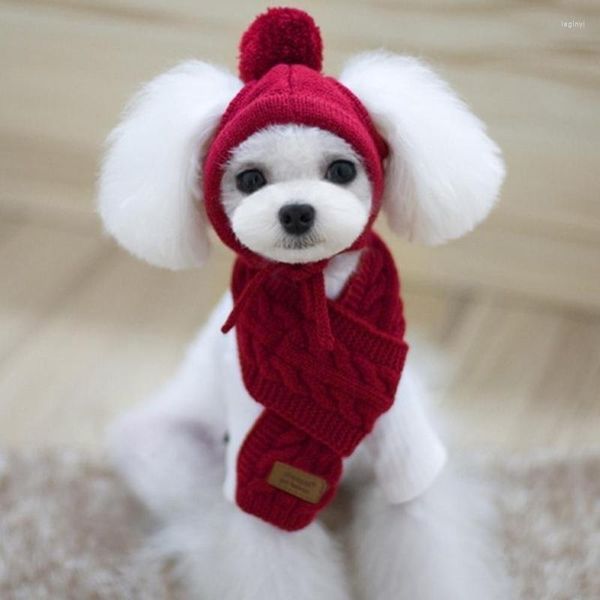 Vêtements de chien Chapeau de chien Chapeau d'hiver pour animaux de compagnie Rayures chaudes Tricoté Collier d'écharpe Chiot Teddy Costume Vêtements de Noël Costumes de Père Noël Accessoires