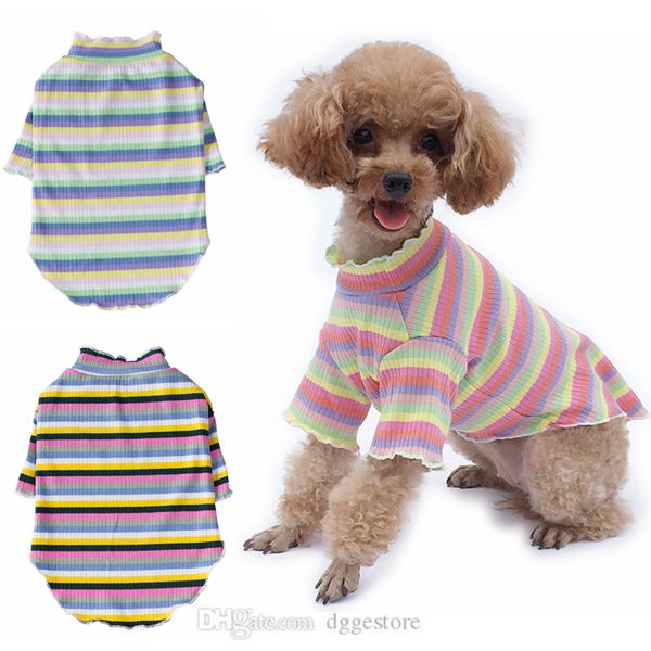 Ropa para perros Camisas para perros Lindo Arco iris Rayas Doggi Camisetas Cachorro elástico Camiseta de manga corta Ropa para cachorros para perrito pequeño Teddy Bichon Pomeranian Pink S A114