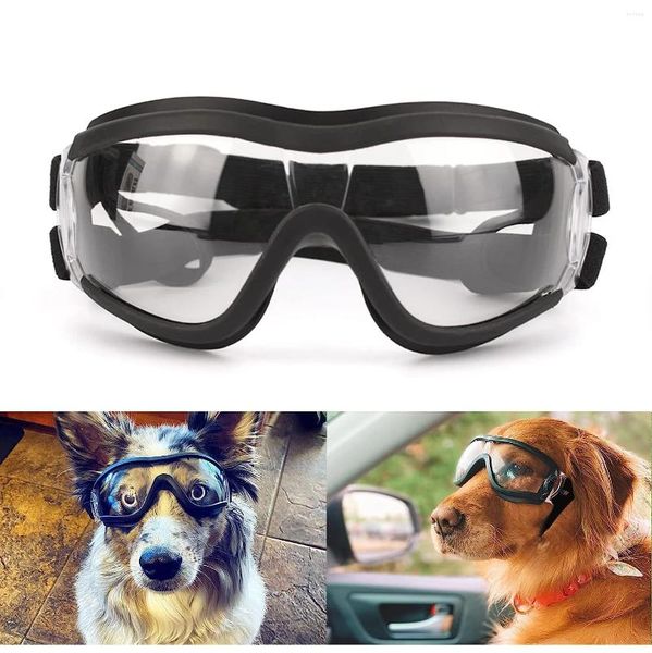 Gafas de sol de ropa para perros Gafas de sol media a grande Gafas transparentes a prueba de viento Casas transparentes impermeables con correas elásticas