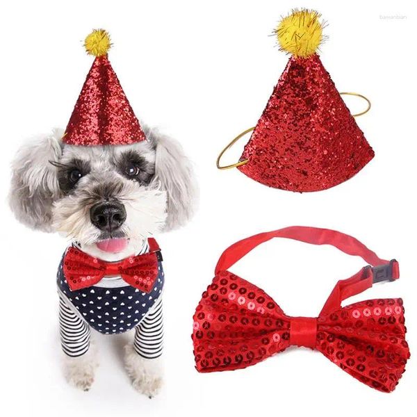 Ropa para perros Dorakitten 2 unids Conjunto de disfraces para mascotas Pom Ball Decor Fashion Cat Bow Tie Collar Hat Ropa Accesorios para el cabello Suministros