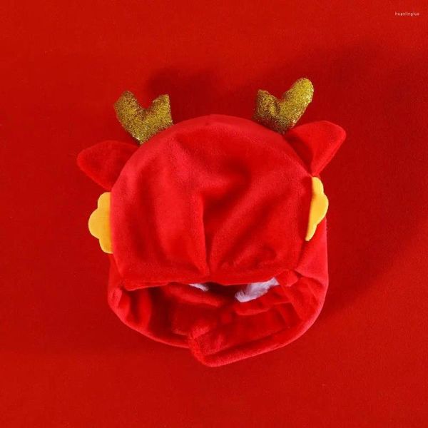 Vêtements pour chiens Tête de dragon Chapeau pour animaux de compagnie Chaud chinois avec cornes 3D Visage brodé pour l'année Festival de printemps Cosplay