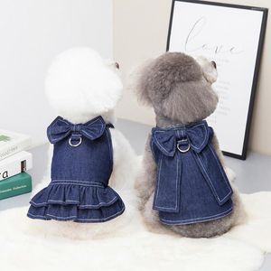 Hondenkleding jurk strik span denim kleding stijlvolle mooie compact huisdier groot voor puppy