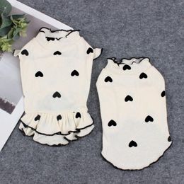 Robe de vêtements pour chiens mignon coeur imprimé vêtements de compagnie jupe en coton pour petits chiens moyens