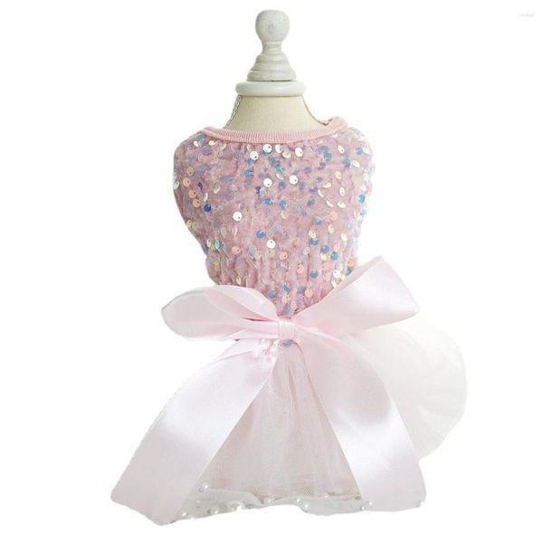 Robe de vêtements pour chiens pour chiens rose Paillette paillettes élastique haut Tulle princesse chiot vêtements papillon Bowknot