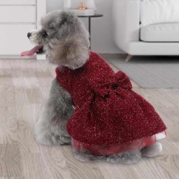 Vêtements pour chiens Robe de dentelle Bord Bowknot Ceinture Chiot DressMesh Été Jupe légère Petite Princesse Cosplay Costume pour l'extérieur