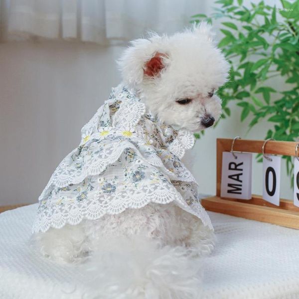 Ropa para perros Vestido Precioso Patrón de flores Mascota Gato Encaje Princesa Adorable