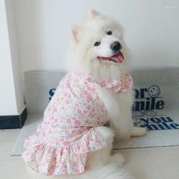 Ropa para perros Vestido de verano Transpirable Estampado de flores rotas para perros grandes Falda para mascotas Ropa linda Disfraces