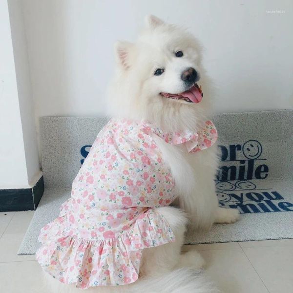 Vêtements pour chiens Robe d'été respirante imprimé de fleurs brisées pour grands chiens Jupe pour animaux de compagnie Costumes de vêtements mignons