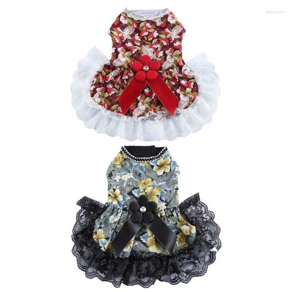 Vêtements pour chiens Robe avec nœud papillon Été Chiot Princesse Respirant Fleur Papillon Pet Dentelle Tulle Vêtements sans manches