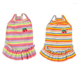 Ropa para perros E56C Vestido de princesa para mascotas Vestido de verano con falda de niña a rayas con volantes Traje de vacaciones