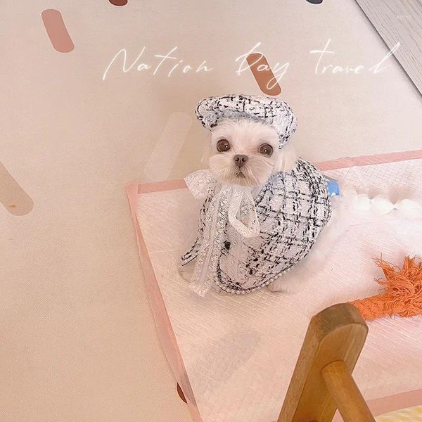 Ropa para perros elegante mascota capa sombrero conjunto dulce cachorro ropa de invierno traje cálido para perros pequeños medianos modelo ropa perros