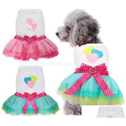 Abbigliamento per cani Ricamo Amore con labbra rosse Gonna con bretelle per animali Doggy Clothe Abiti da principessa Gonne Abito da sera con fiocco Cani Cl Dhw5S