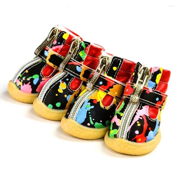 Vêtements de chien Est Chaussures pour animaux de compagnie Hiver Super Chaud Blanc Noir 4pcs / Set Bottes de chien Zipper Anti-dérapant XS XL Neige Mignon