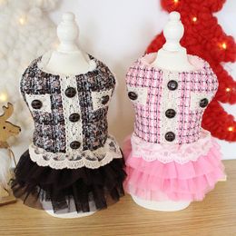 Hondenkleding est stijl warm katoen gevoerde jurken voor herfst en winter sierlijke huisdier rok vestidos para perras prinses kat jurk