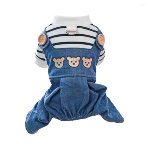 Hondenkleding Uitstekend huisdier jumpsuit comfortabel romper opvallende cartoonbeerpatroon kat denim overalls-up