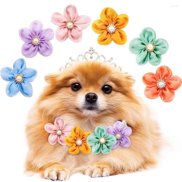 Ropa para perros Exquisito Flower Pet Gat Bows con perla Diomand encaje Encantadores de cachorros móviles para pequeños suministros