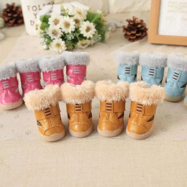 Vêtements de chien yeux mignons vêtements pour animaux de compagnie hiver chaussures chaudes bottes de chat avec des vêtements de fourrure pour chiens Chihuahua antidérapant 4 pièces/lot XS-XL