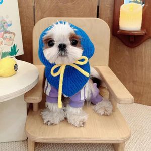Hondenkleding vervaagde resistente huisdierenhoed stijlvol met sjaals zacht warme wollen trekkoord voor gezellig wintercomfort klein