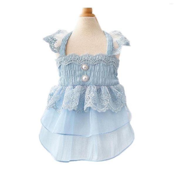 Vêtements de chien robe de fée pour petits chiens bleu dentelle volants Tutu mignon léger vêtements d'été robes doux respirant jupe de chiot